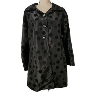 Vintage UBU Black Raincoat Flocked Black Polka Dot Women's Small